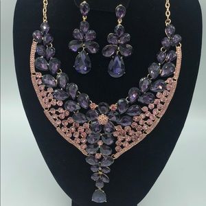 Purple necklace set matching earrings